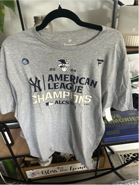 Men's Fanatics Gray Navy Blue New York Yankees American League Champions Tee L